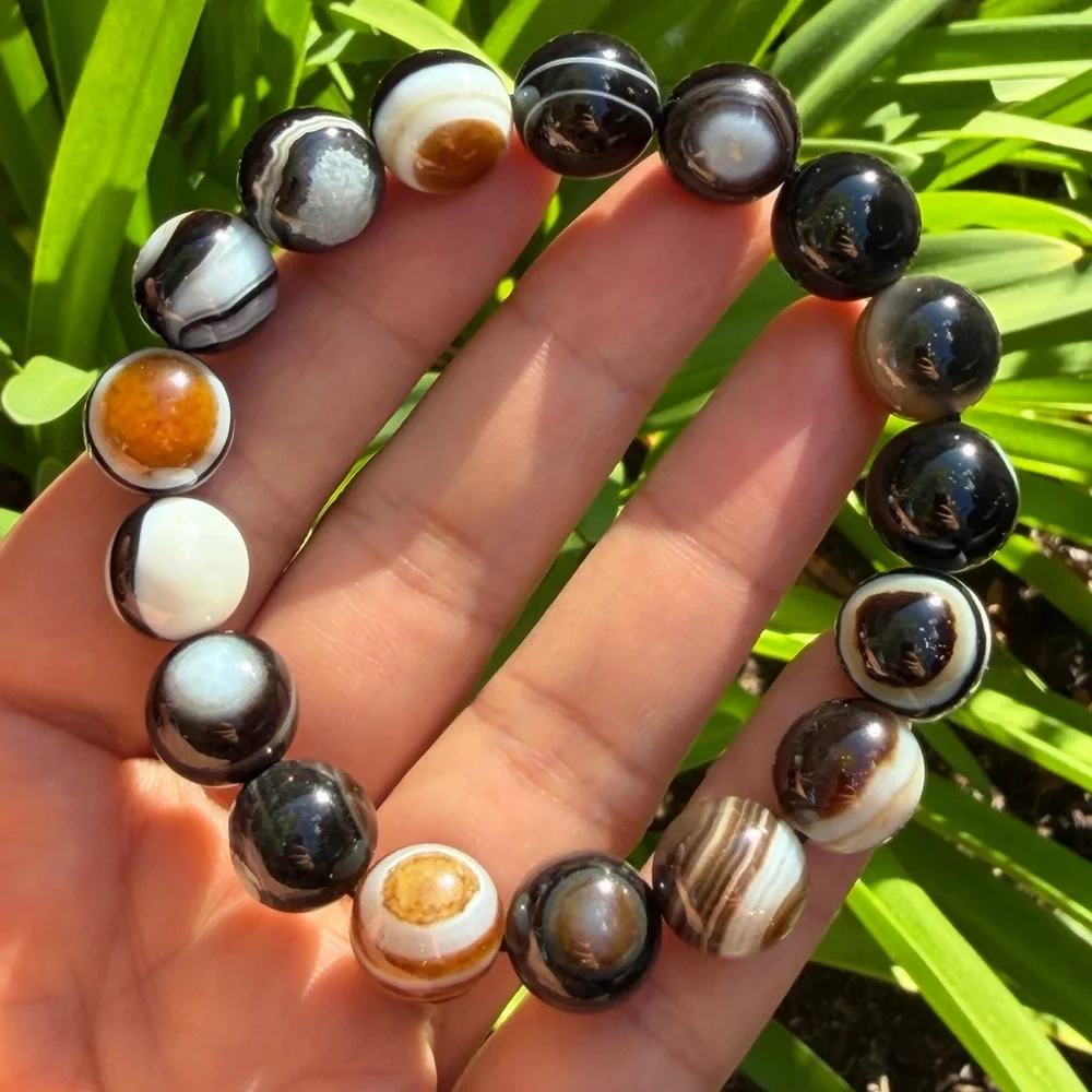 11.5mm stretchable banded eye agate bracelet‎ 0347